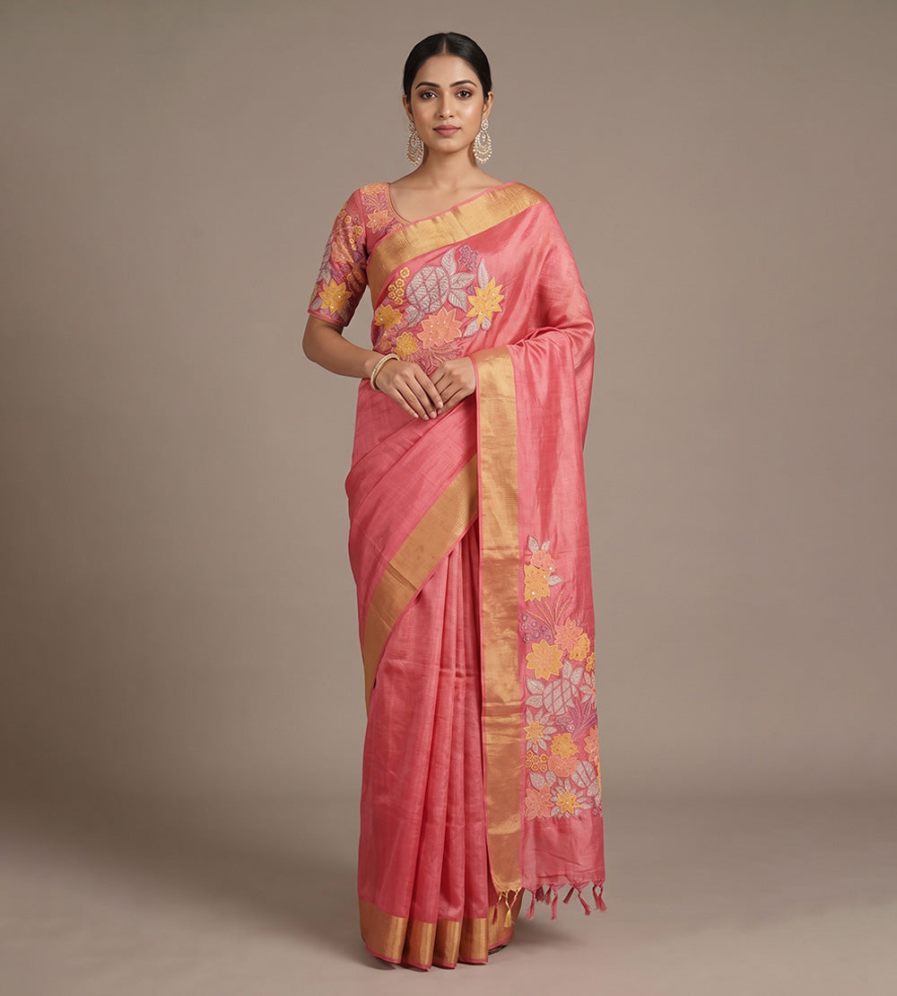 Pink Tussar Saree