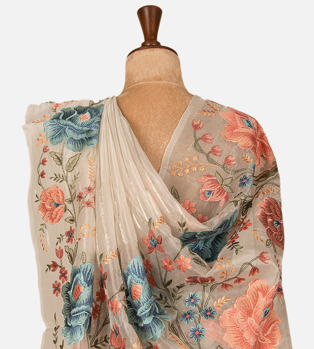 Light Beige Organza Saree