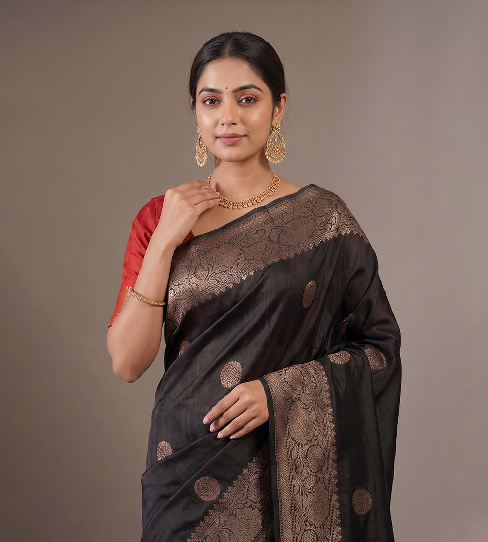 Black Banarasi Tussar Saree