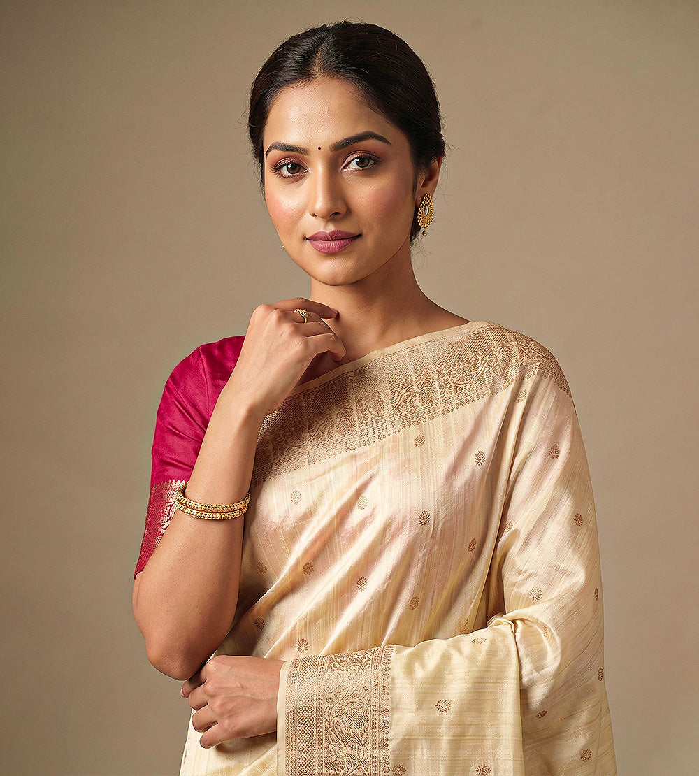 Light Beige Banarasi Tussar Saree