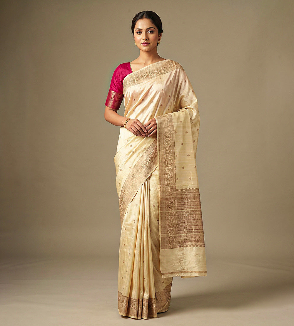 Light Beige Banarasi Tussar Saree