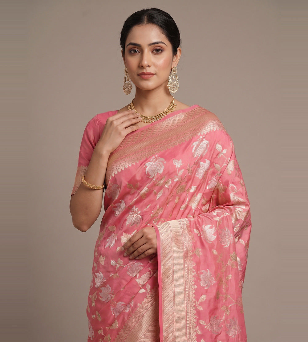 Pink Banarasi Silk Saree