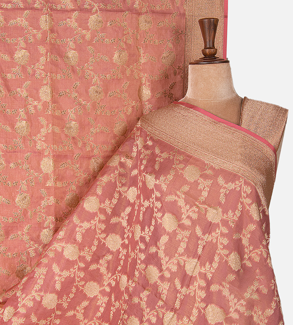 Salmon Pink Banarasi Silk Saree
