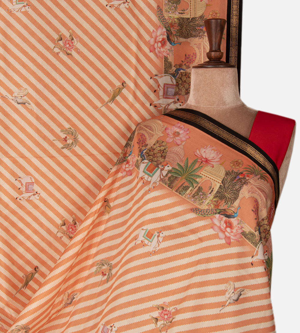 Off-White and Peach Soft Silk Saree