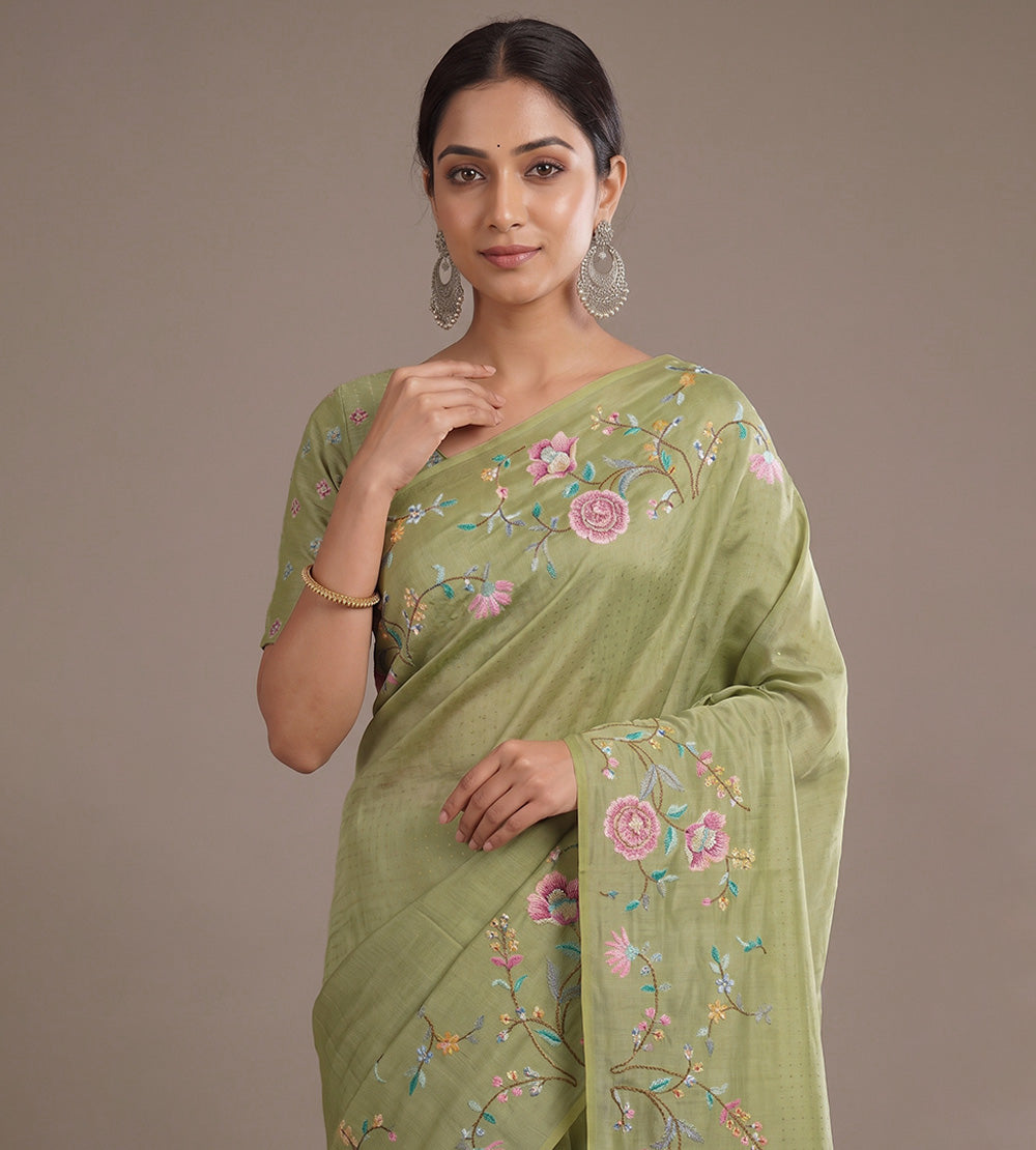 Green Tussar Saree