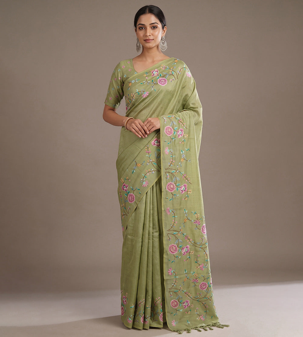 Green Tussar Saree