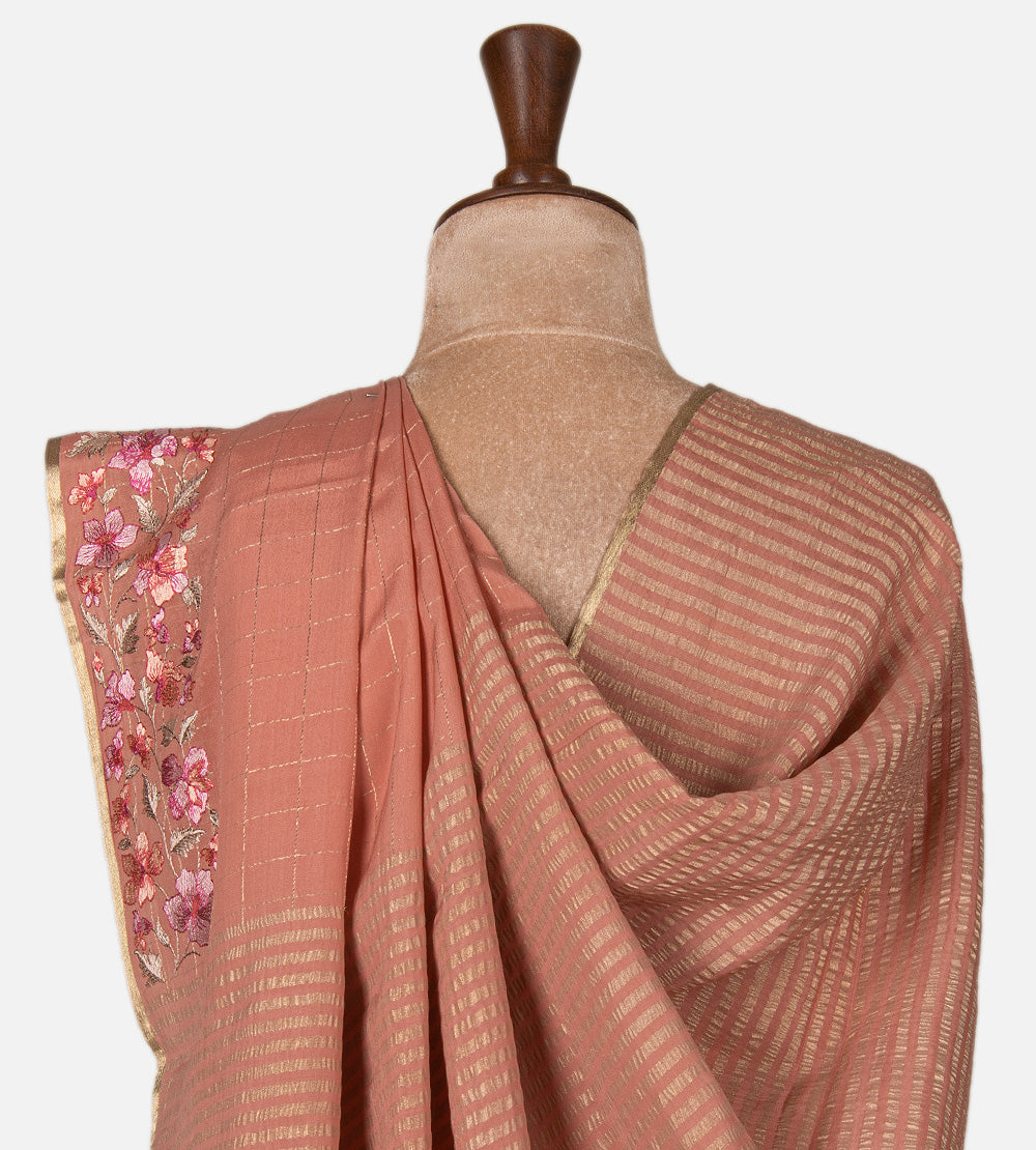 Salmon Pink Mysore Crepe Saree