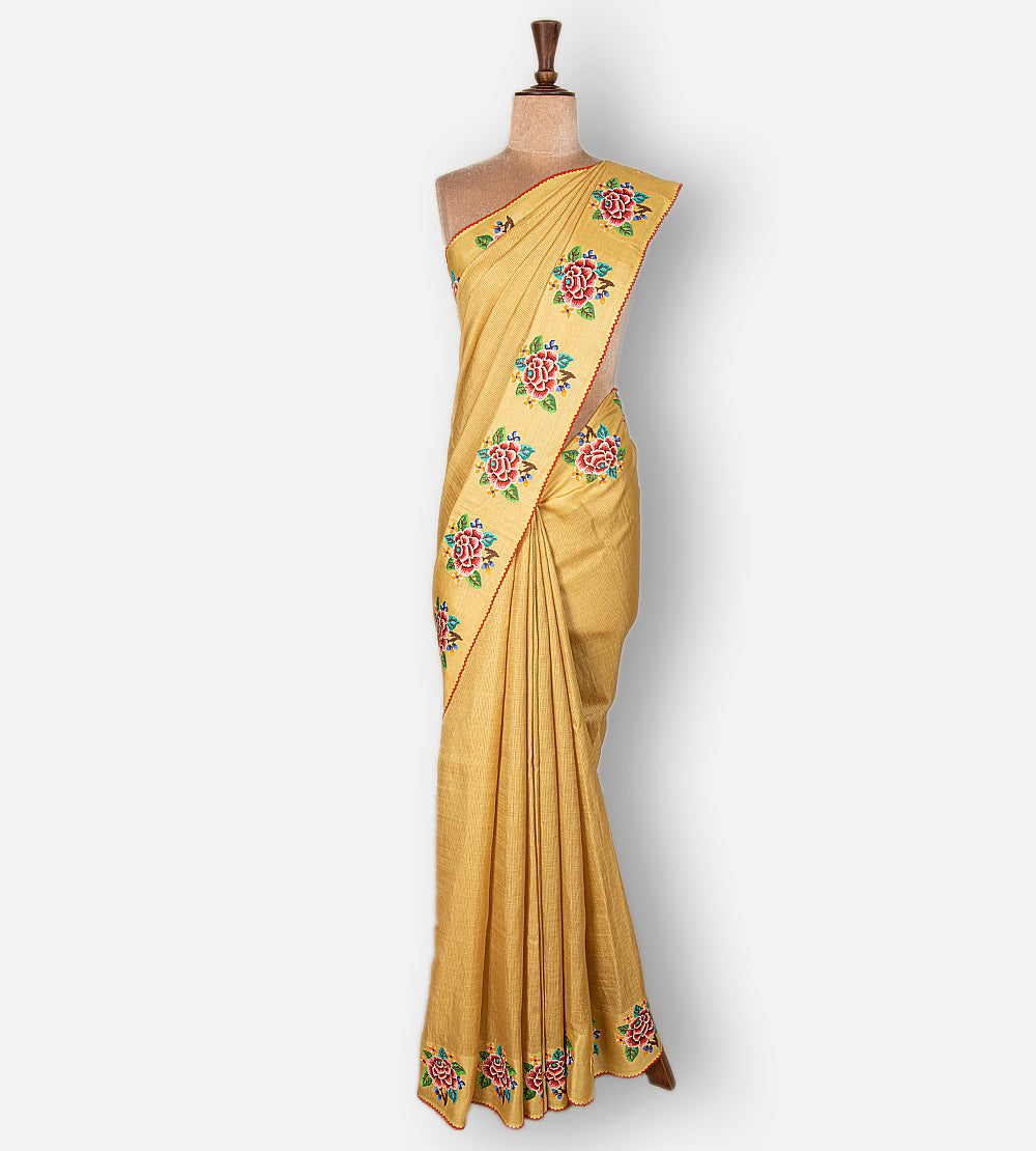 Pastel Yellow Tussar Saree