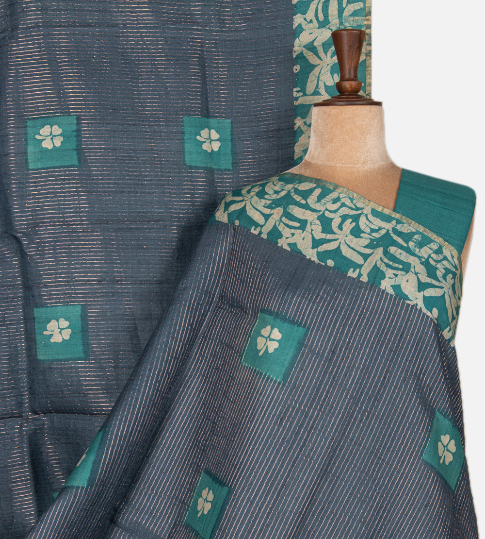 Blue Tussar Saree