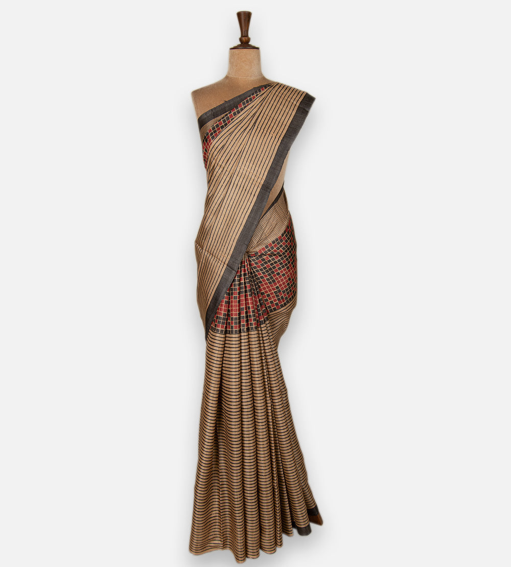 Beige Tussar Saree