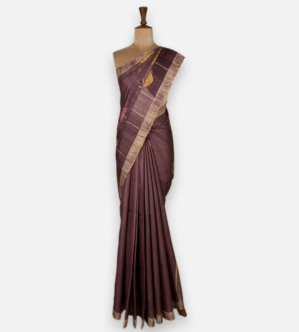Aubergine Purple Tussar Saree