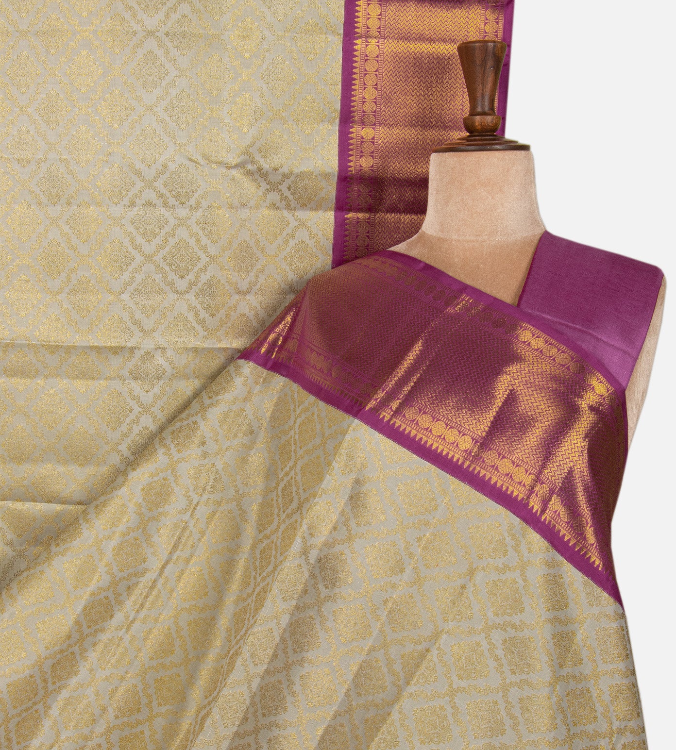 Creme Kanchipuram Silk Saree