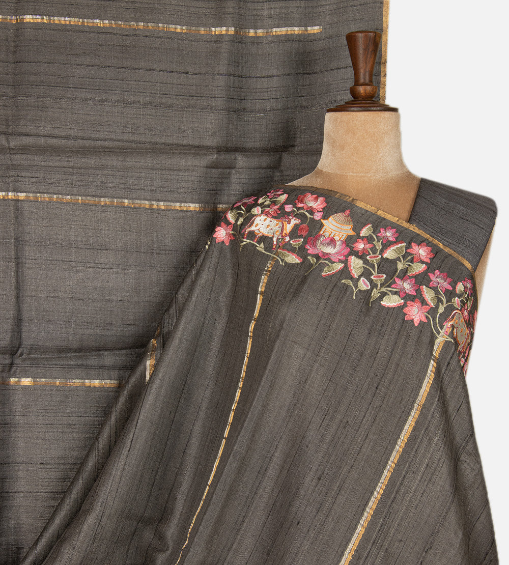 Grey Tussar Saree