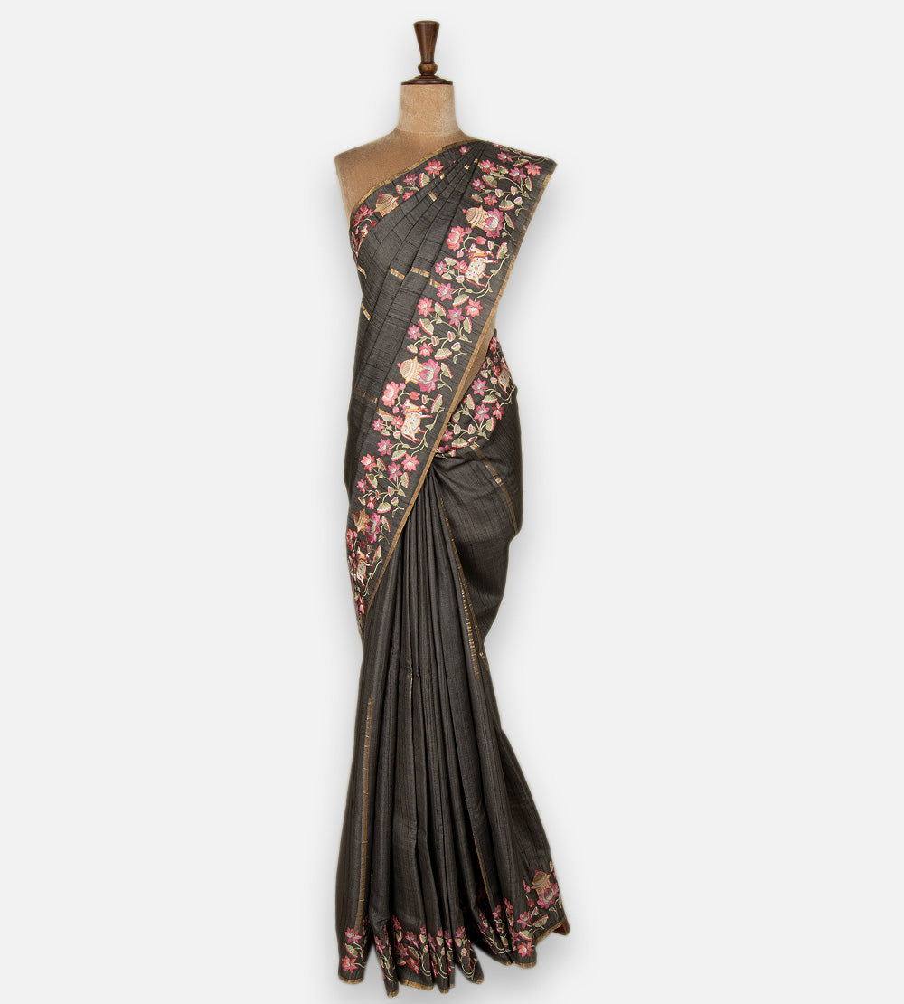 Grey Tussar Saree