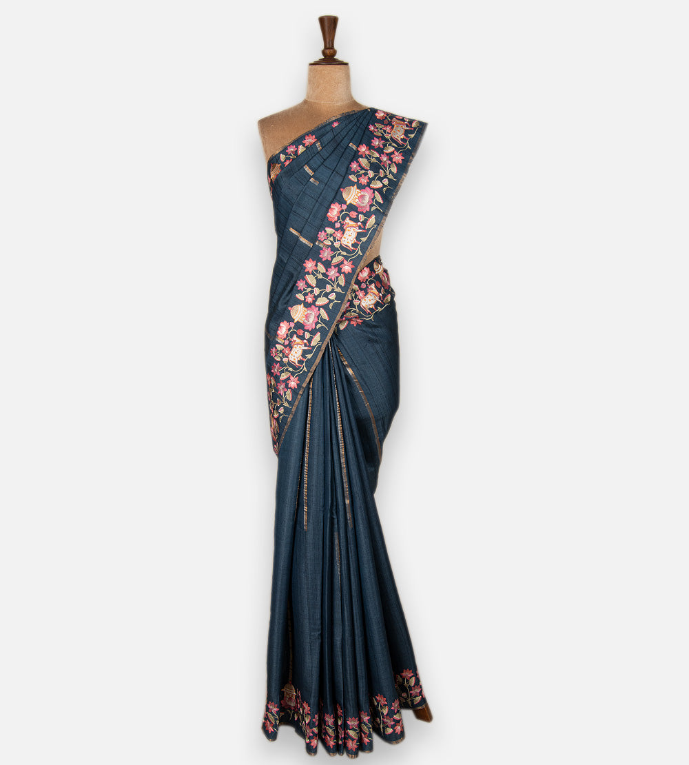 Blue Tussar Saree