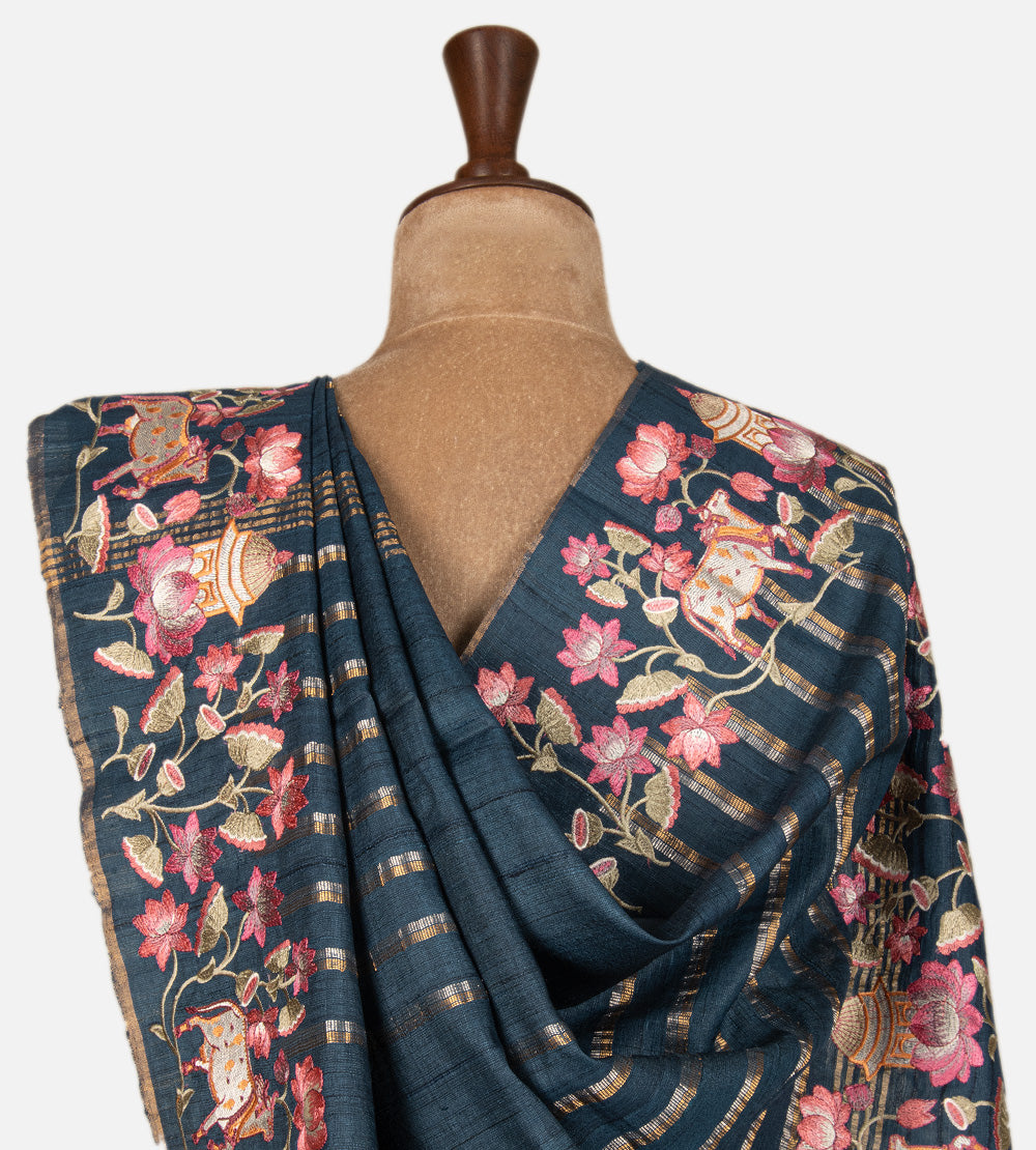 Blue Tussar Saree