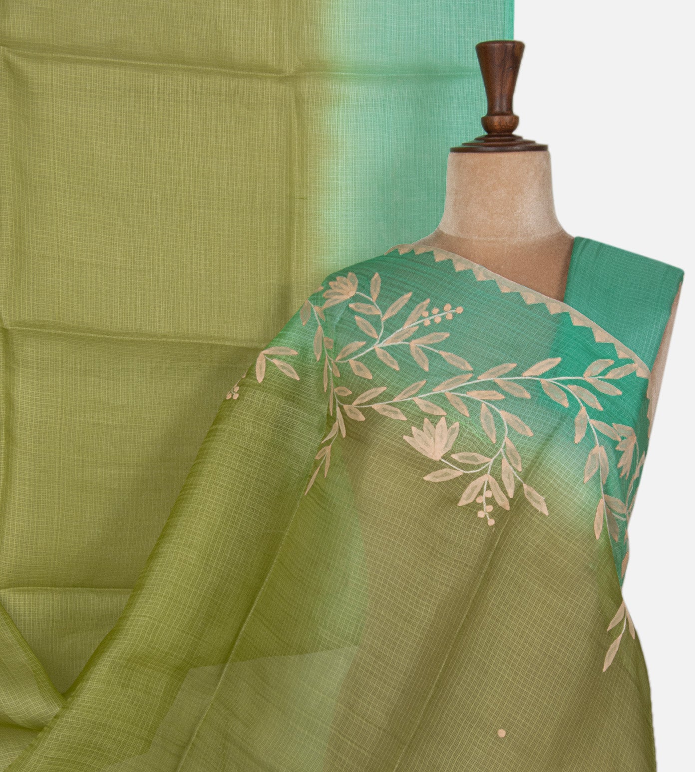 Olive Green Tussar Kota Saree