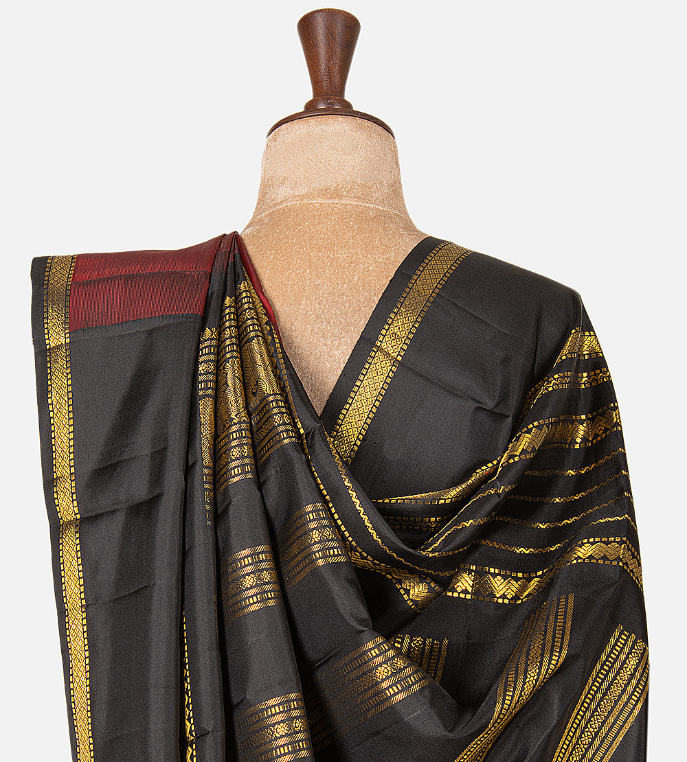 Maroon and Black Kanchipuram Silk Saree