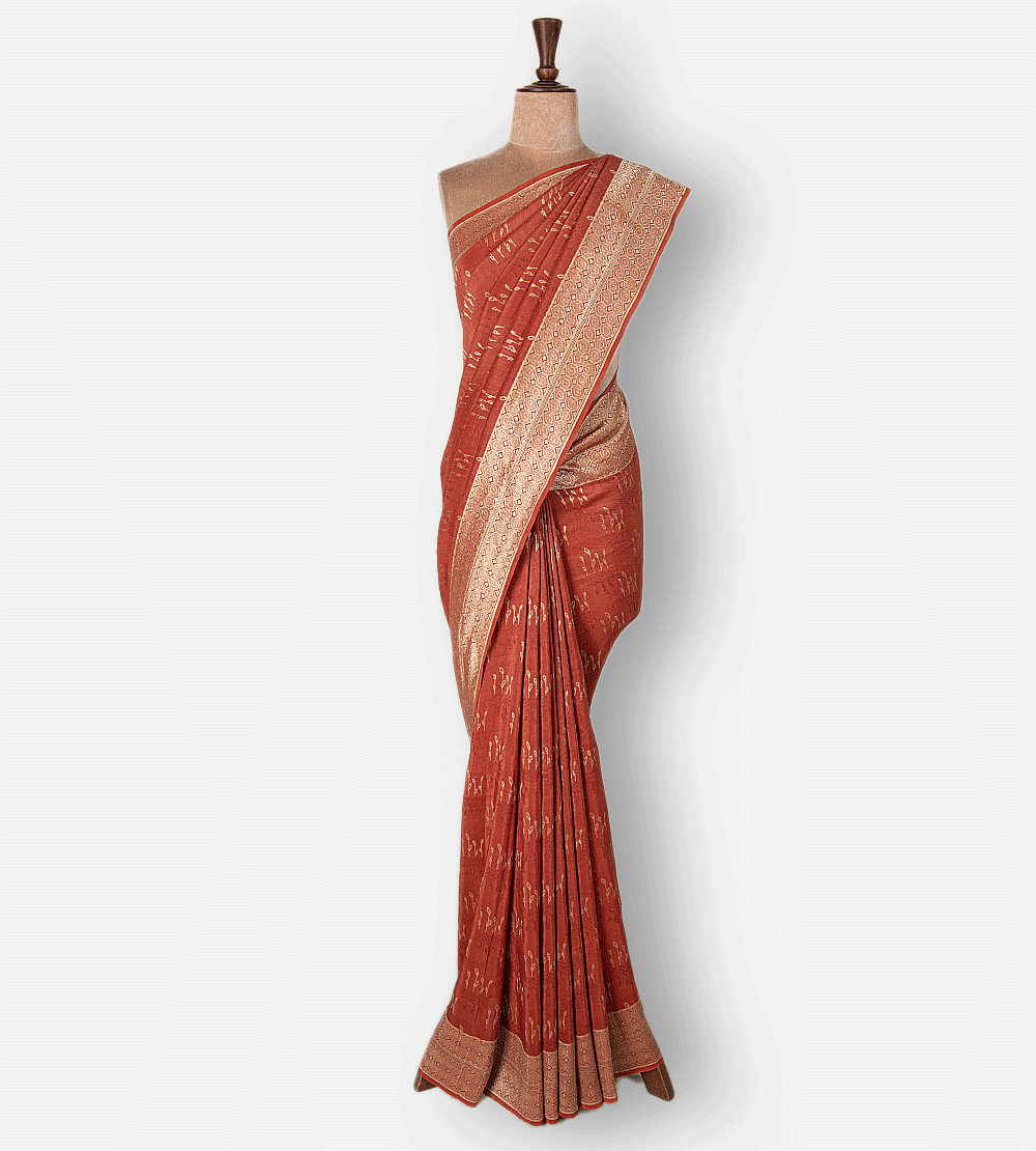 Red Orange Banarasi Linen Georgette Saree