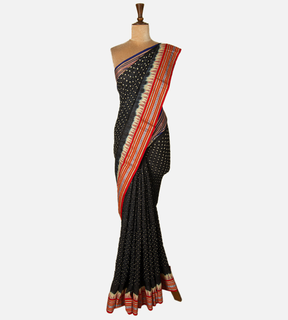 Black Bandhani Tussar Vidharba Saree