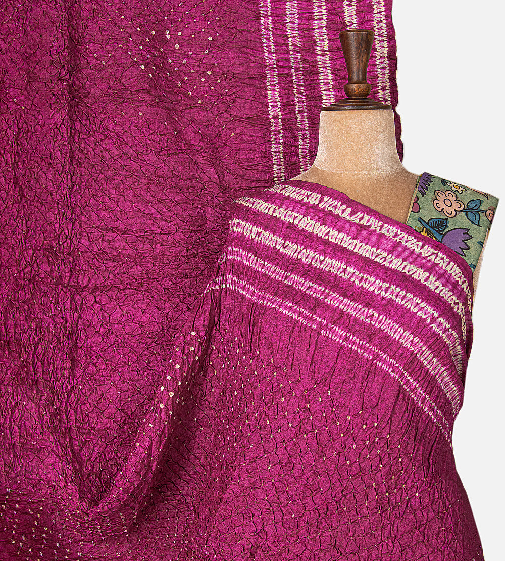 Pink Shibori Tussar Bandhani Saree