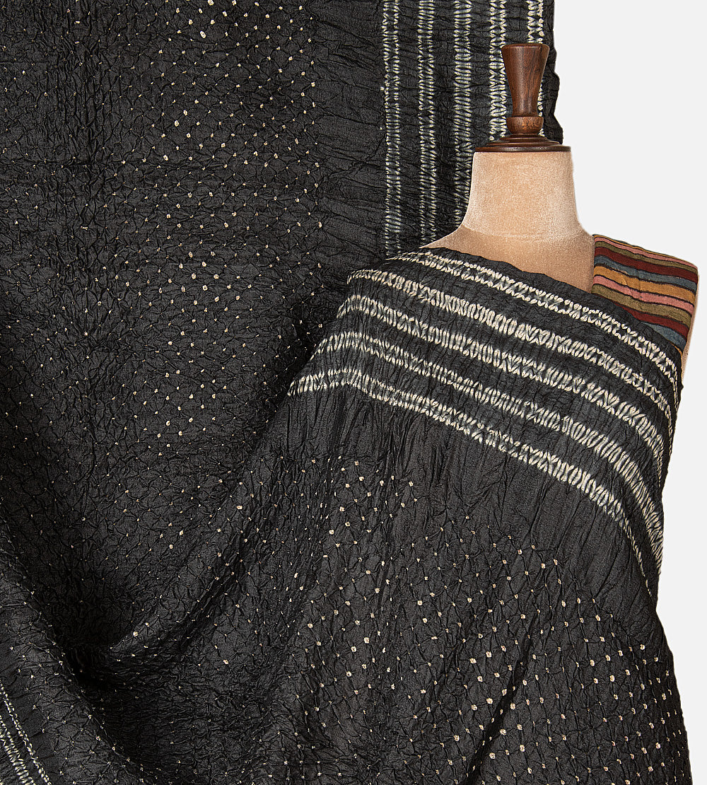 Black Shibori Tussar Bandhani Saree