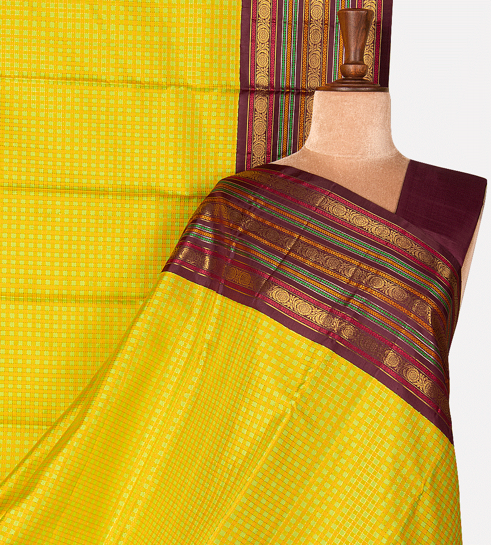 Yellow And Light Green Kanchipuram Silk Saree