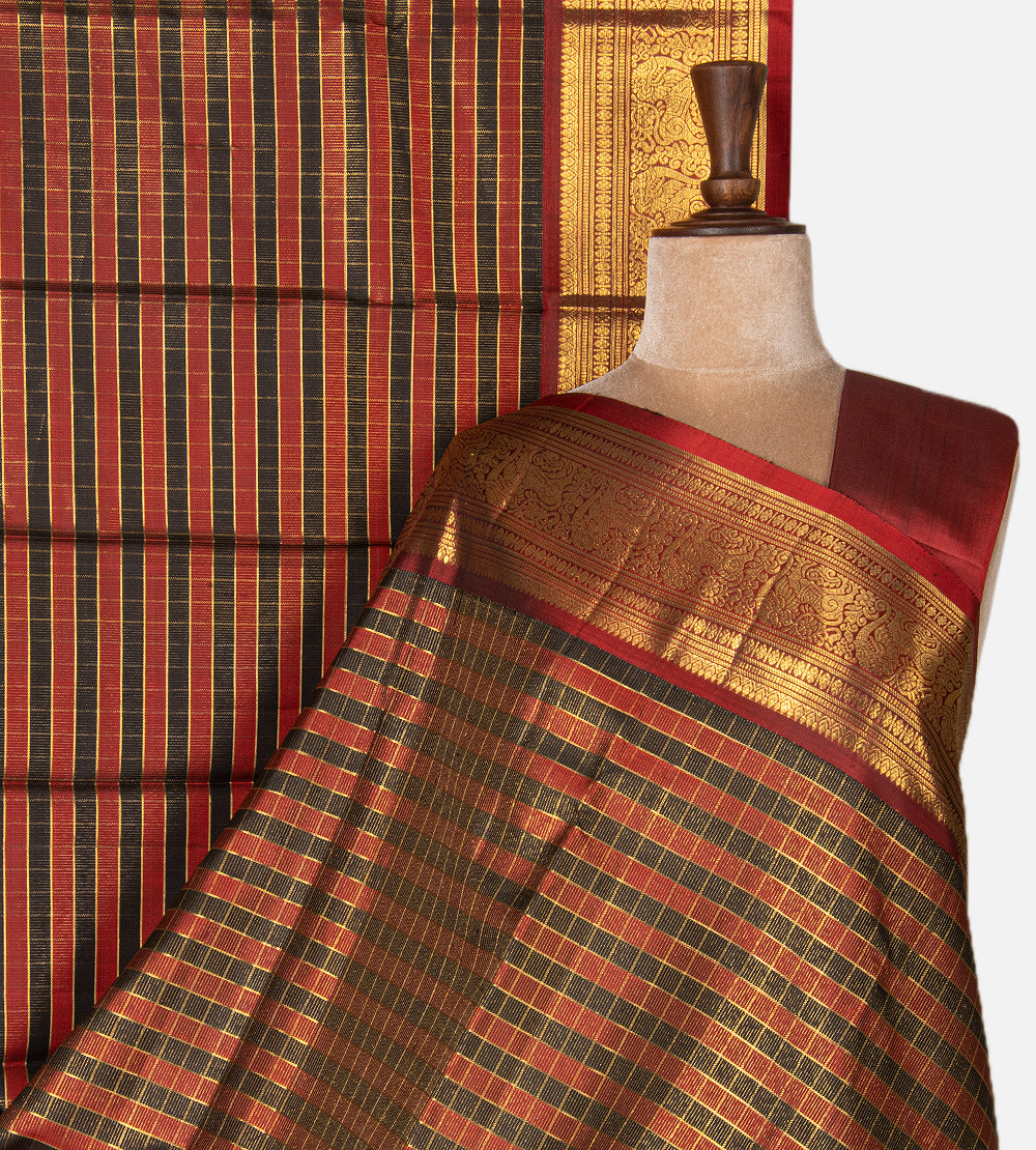 Red and black Kanchipuram Silk Saree