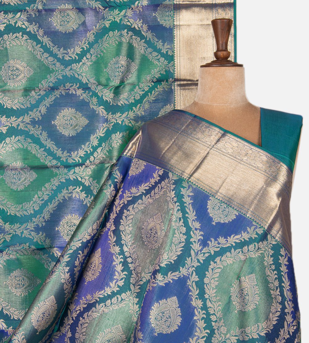Peacock Blue Kanchipuram Silk Saree