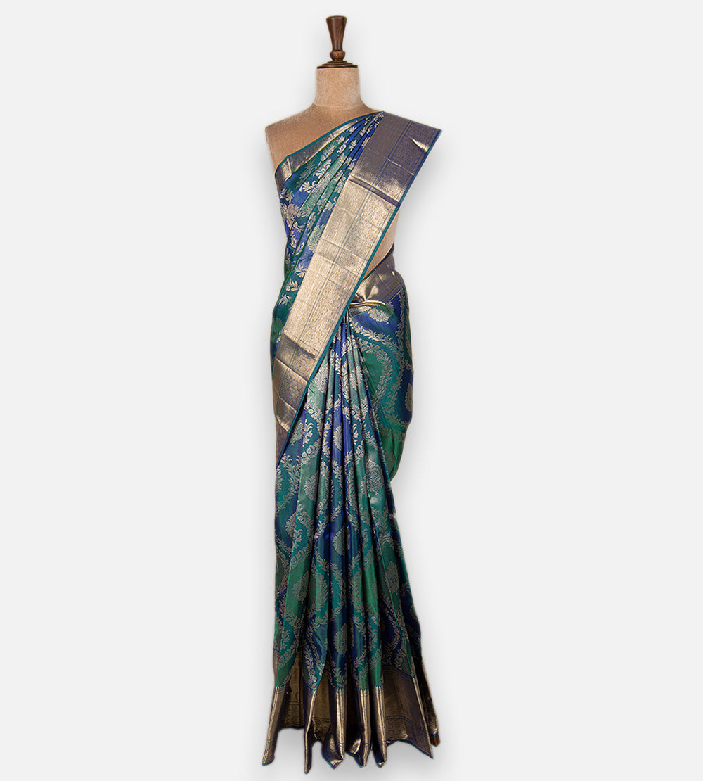 Peacock Blue Kanchipuram Silk Saree