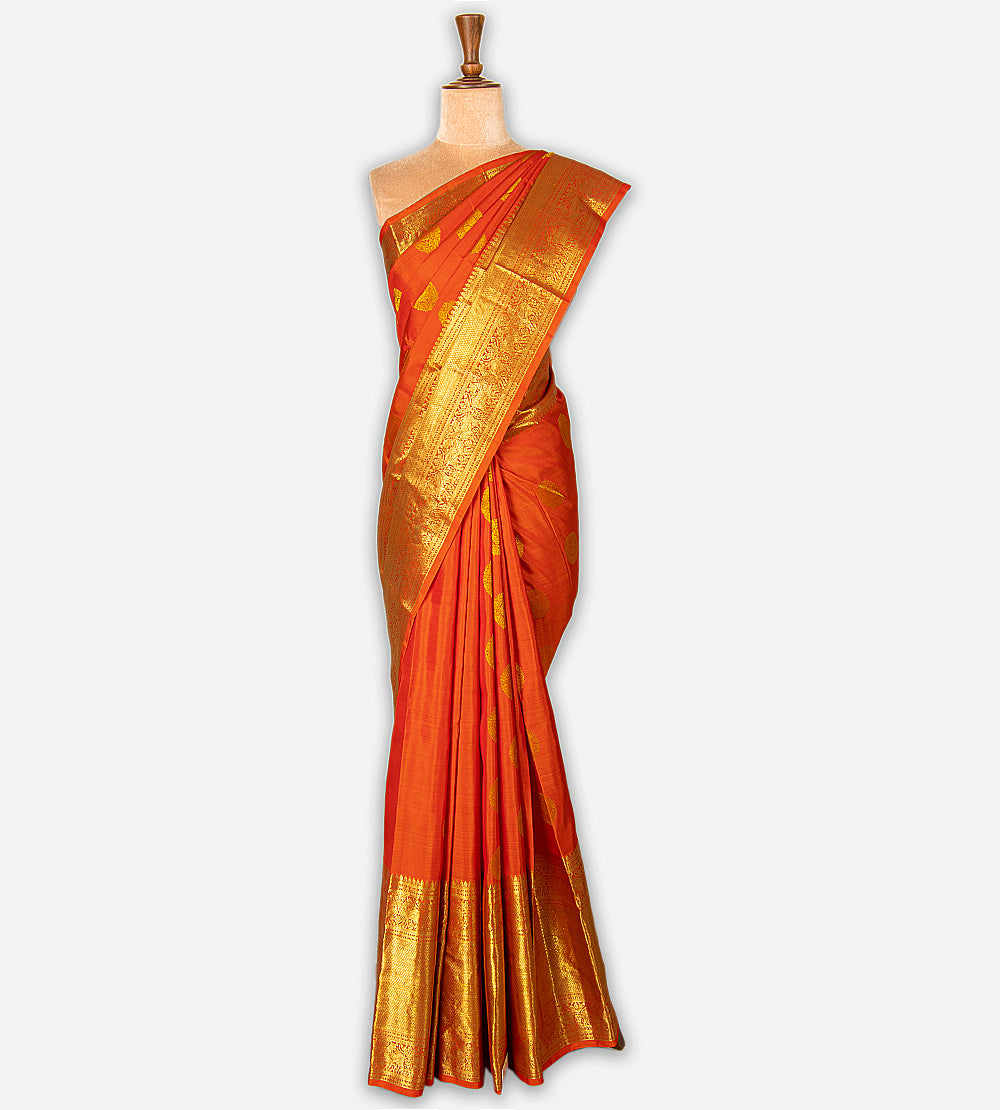 Orange Red Kanchipuram Silk Saree