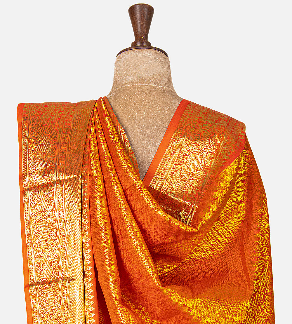 Orange Red Kanchipuram Silk Saree