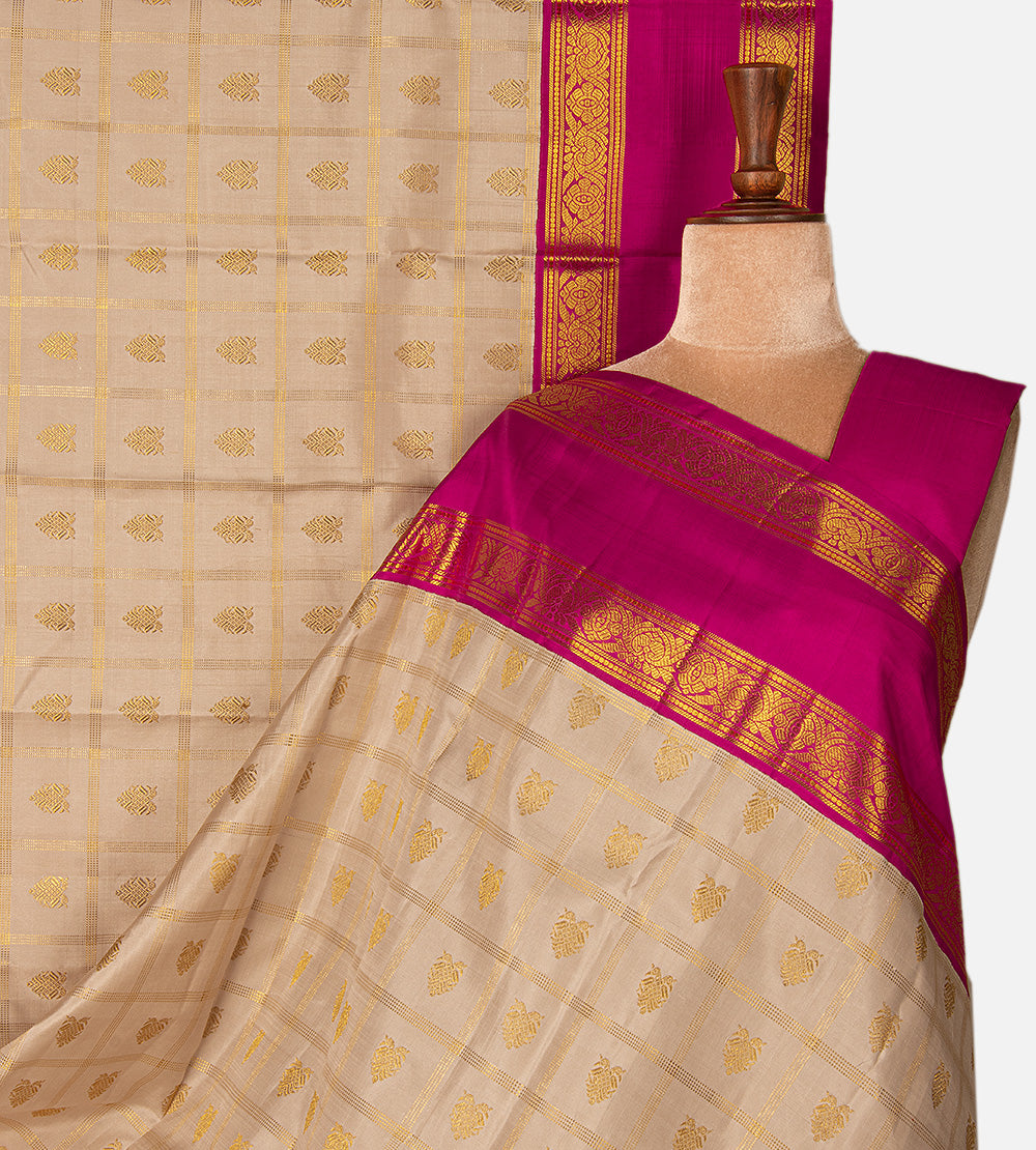 Beige Kanchipuram Silk Saree