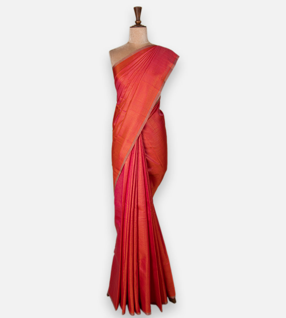 Orangish Pink Kanchipuram Silk Saree