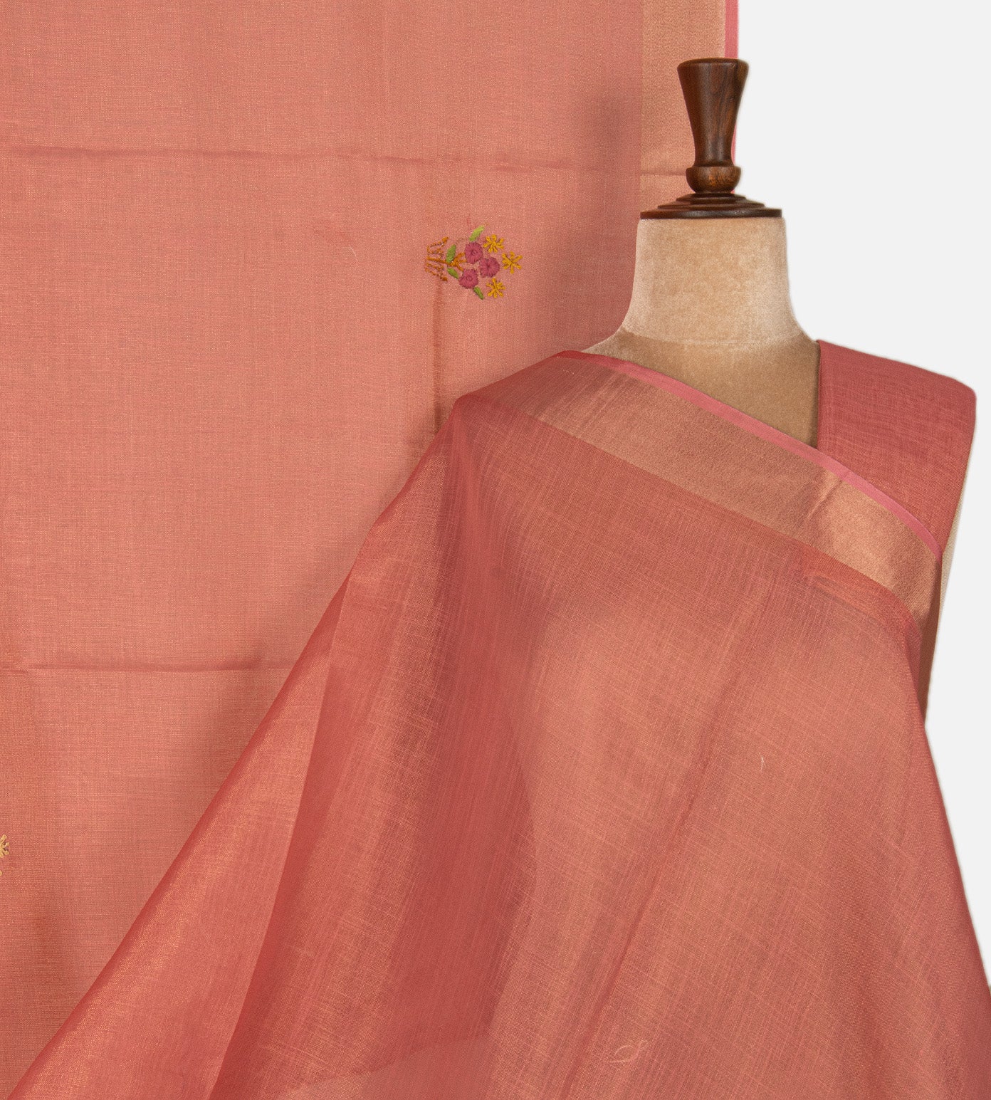Salmon Pink Linen Cotton Saree
