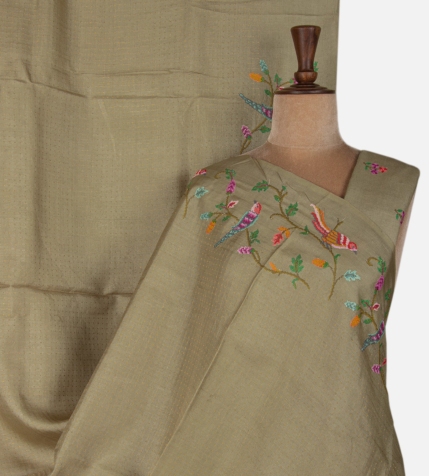 Olive Green Tussar Saree