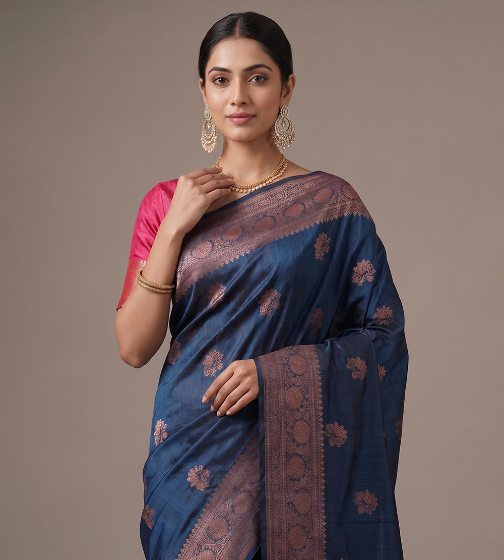 Blue Banarasi Tussar Saree