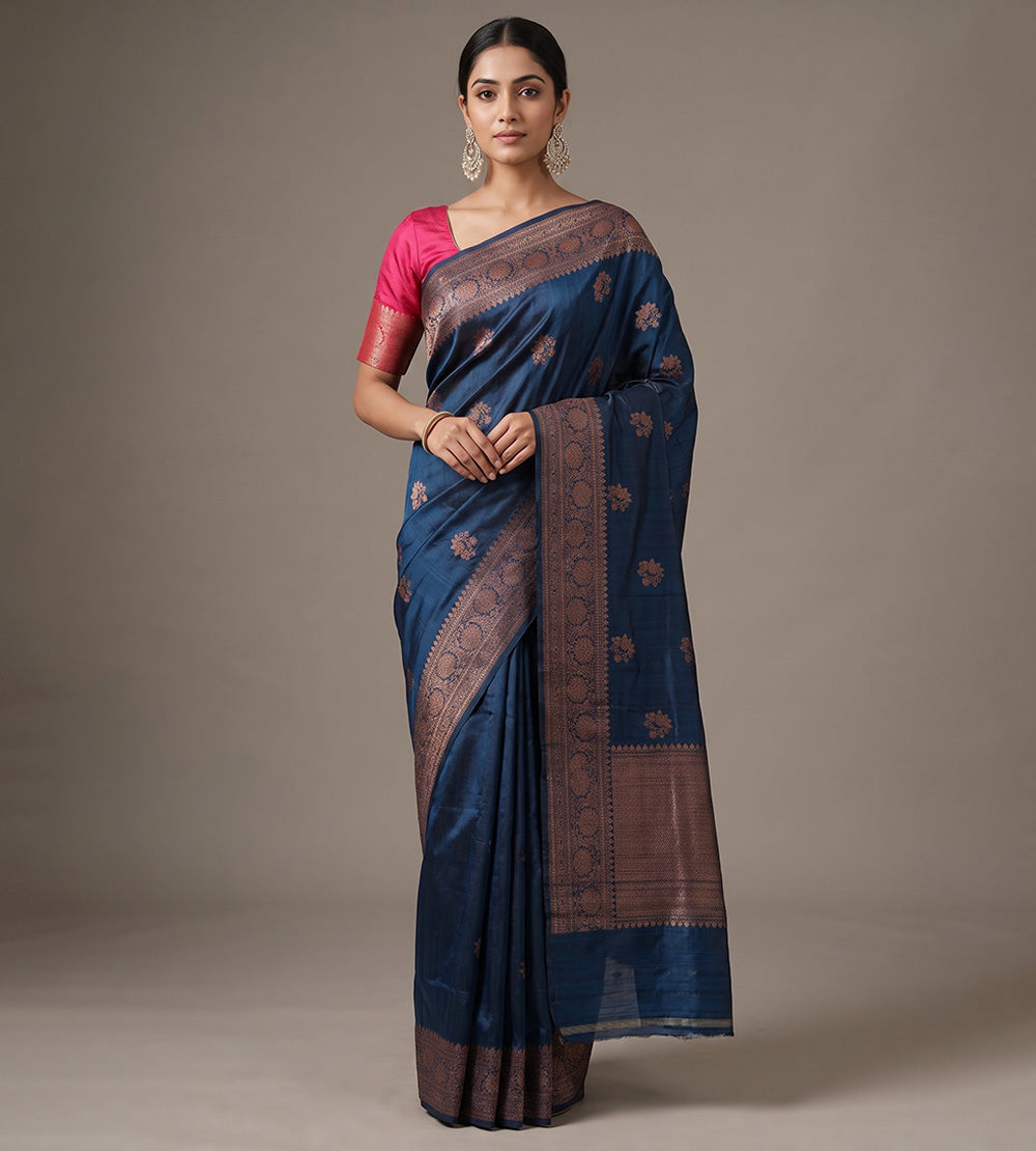 Blue Banarasi Tussar Saree