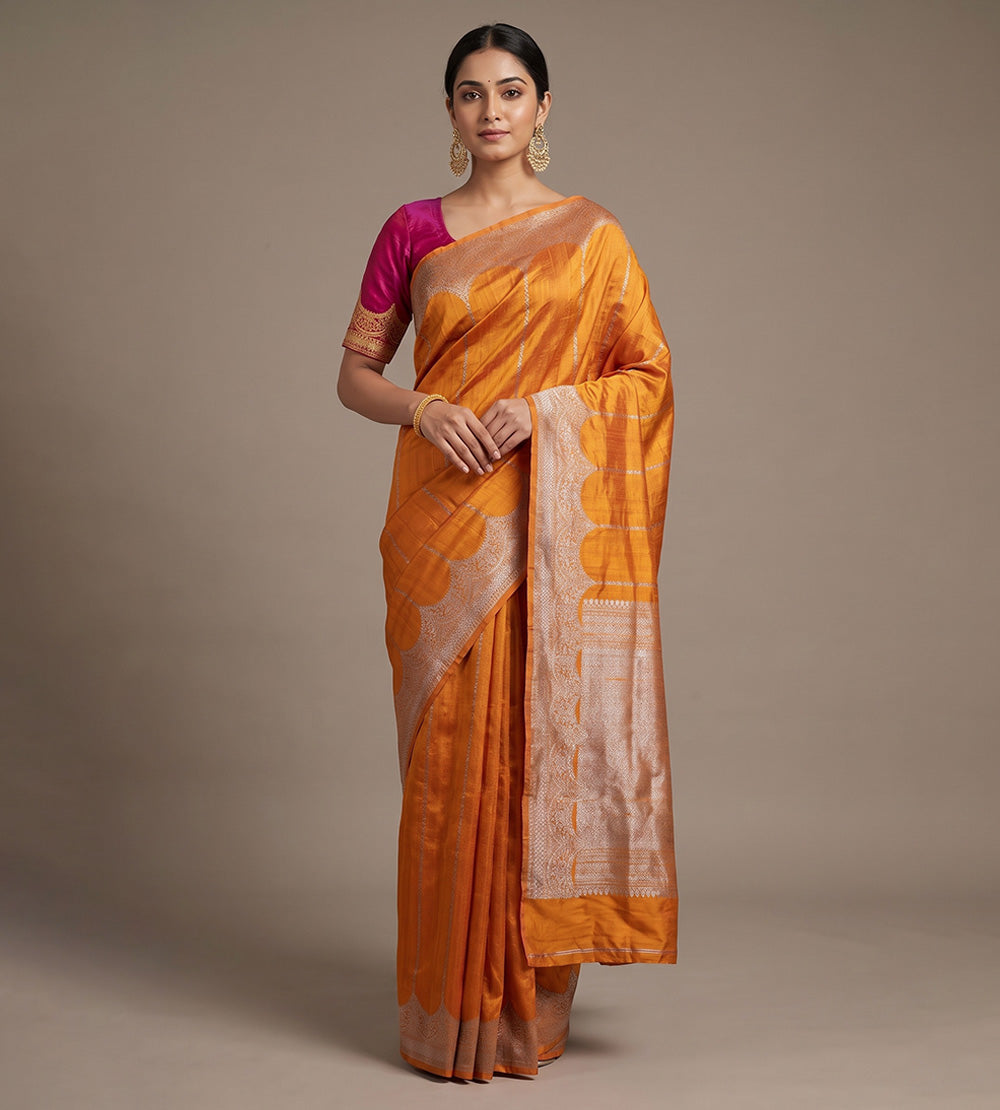 Yellow Banarasi Tussar Saree