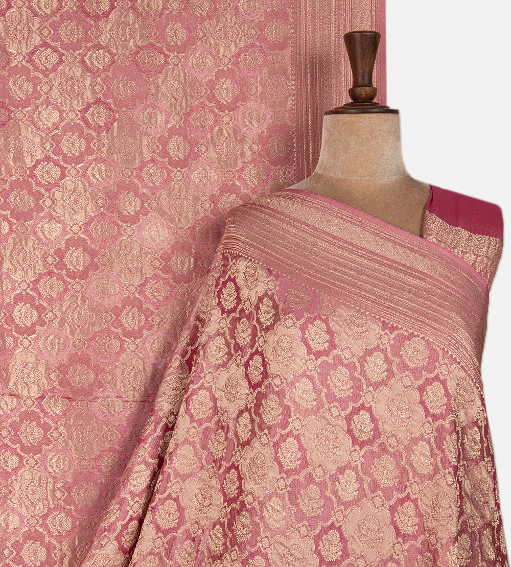 Pink Banarasi Crepe Saree