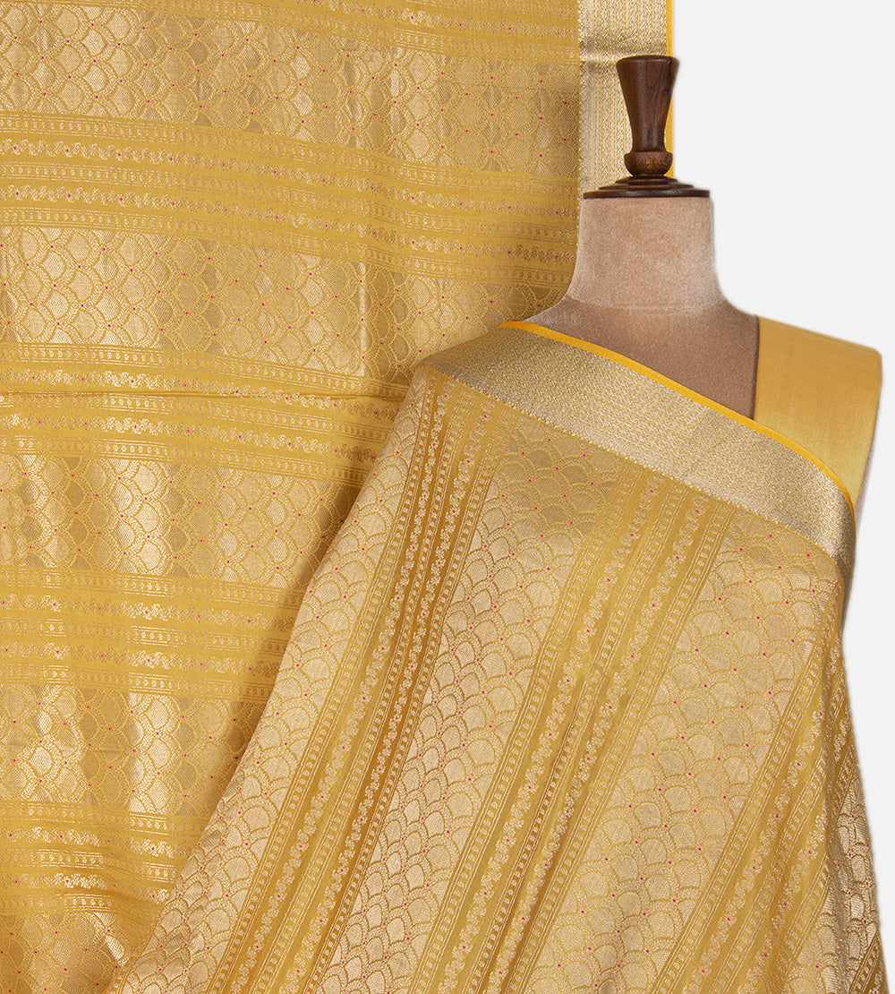 Yellow Banarasi Crepe Saree