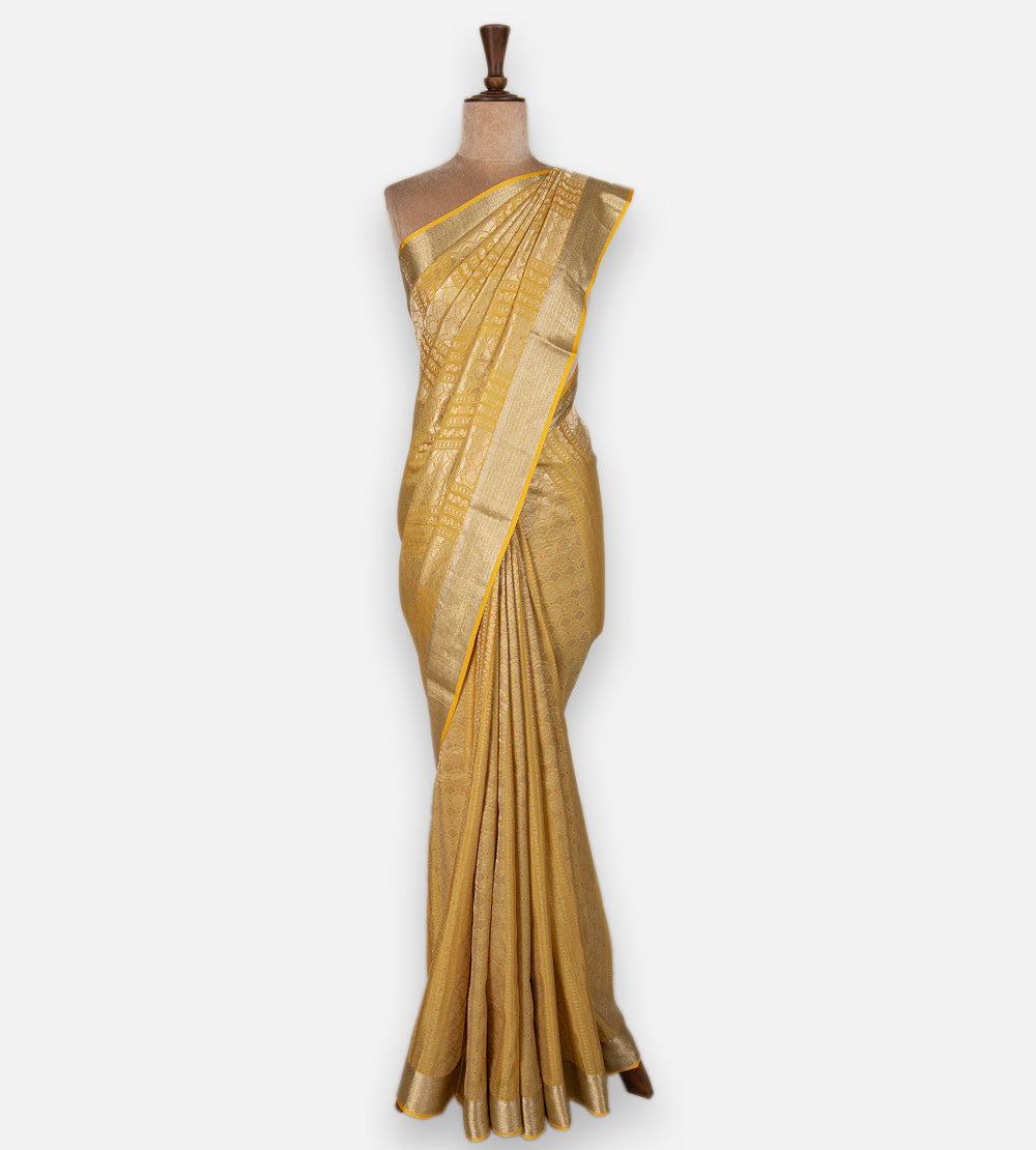 Yellow Banarasi Crepe Saree