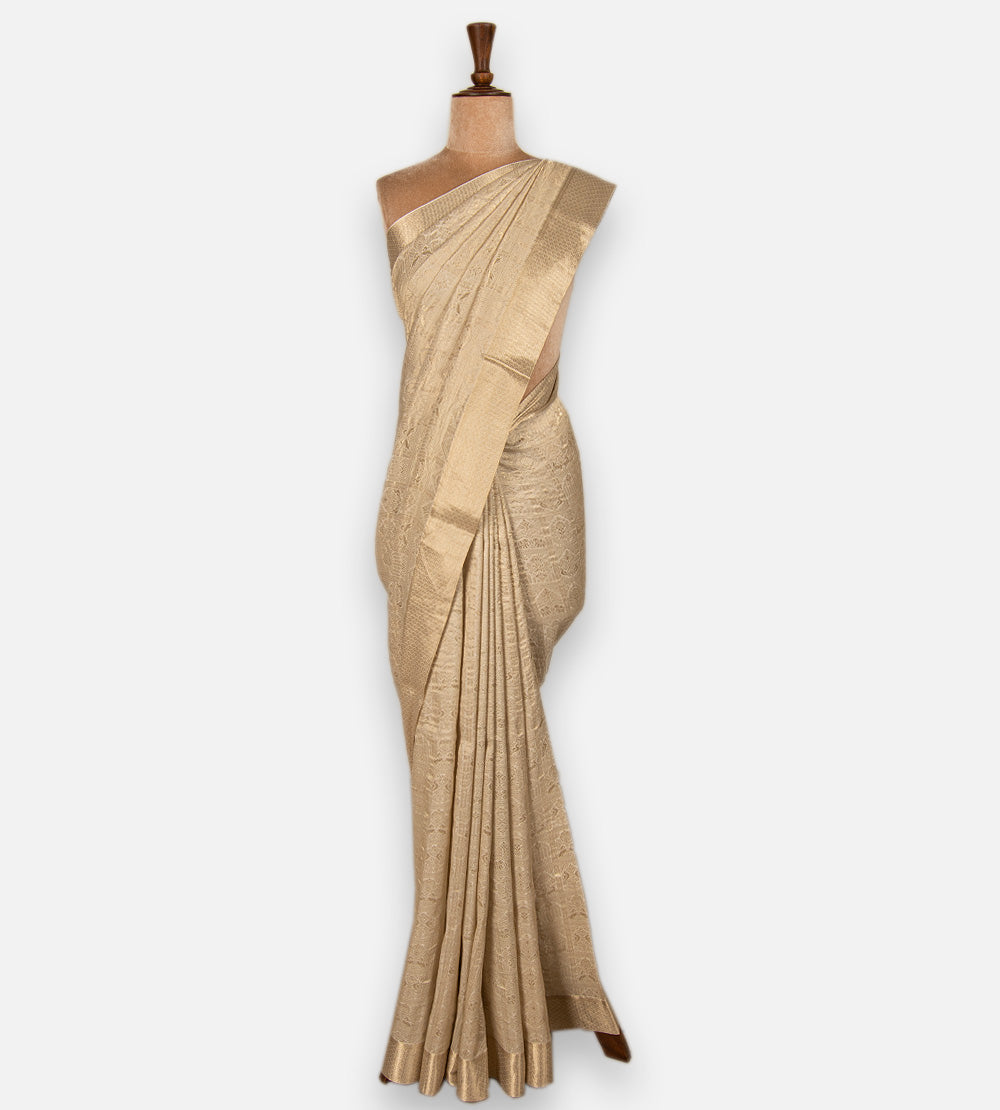 Deep Creme Banarasi Crepe Saree