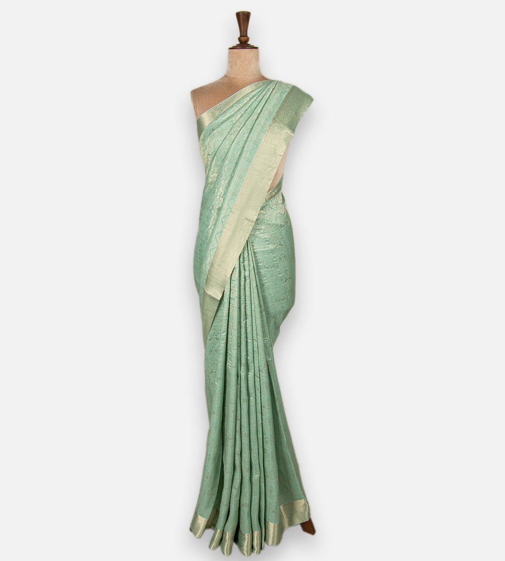 Green Banarasi Crepe Saree
