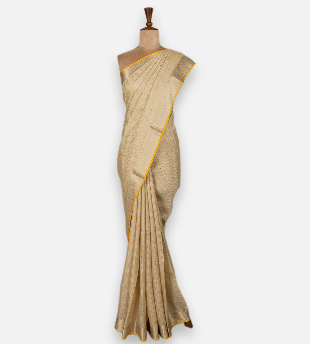 Deep Creme Banarasi Crepe Saree