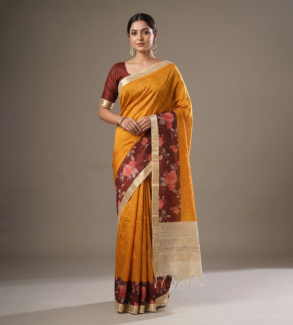 Yellow Moonga Tussar Saree
