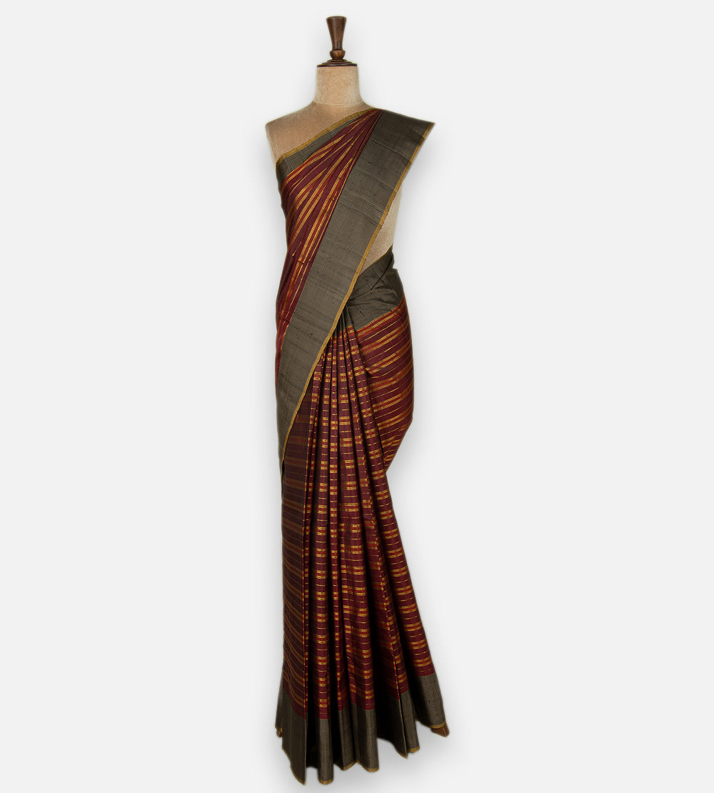Deep Rust and Deep Red Kanchipuram Silk Saree