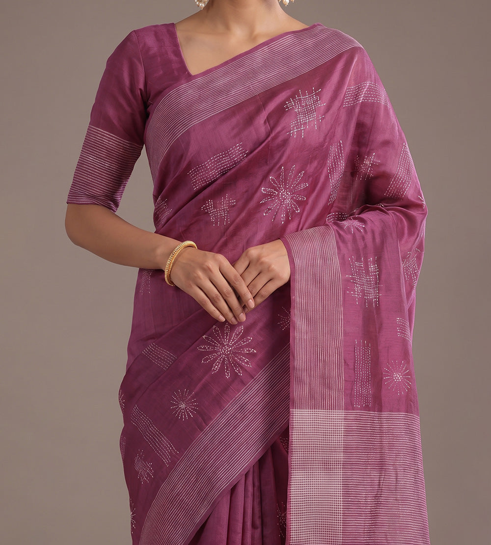 Pink Tussar Saree