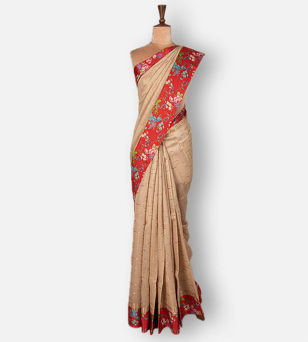 Beige Tussar Saree