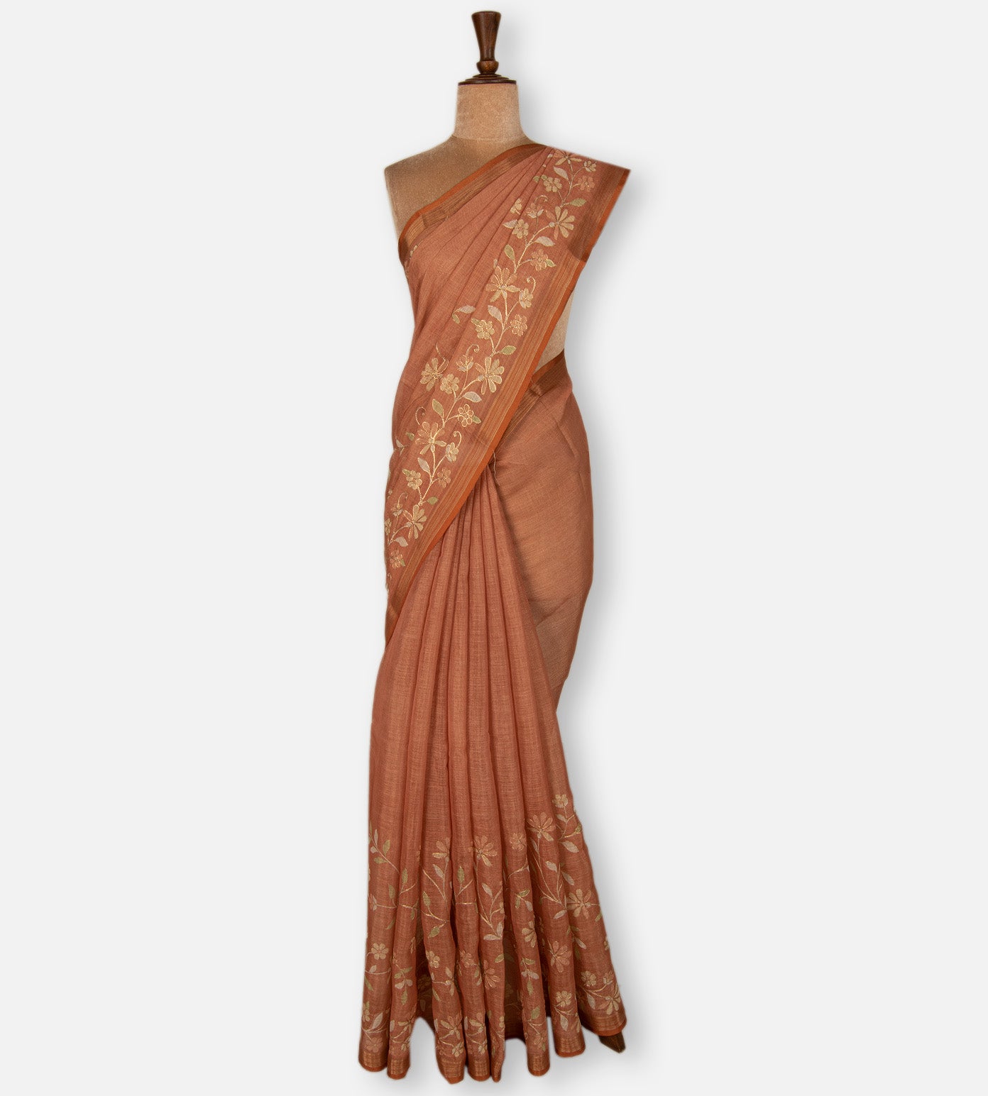Peach Linen Cotton Saree